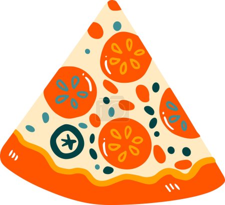 Téléchargez les illustrations : Isoler tranche de pizza style plat sur fond - en licence libre de droit