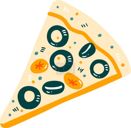 Téléchargez les illustrations : Isoler tranche de pizza style plat sur fond - en licence libre de droit