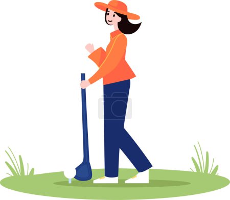 Illustration for A woman playing golf flat style isolate on background - Royalty Free Image