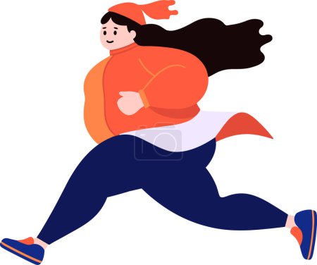 Illustration for Fat woman running flat style isolate on background - Royalty Free Image