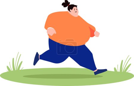 Illustration for Fat woman running flat style isolate on background - Royalty Free Image