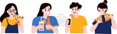 Illustration for People eating food flat style isolated on background - Royalty Free Image