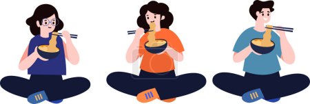Ilustración de Personas comiendo alimentos estilo plano aislado en el fondo - Imagen libre de derechos