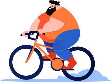 Illustration for Fat guy riding the bicycle flat style isolated on background - Royalty Free Image