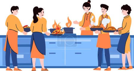 Illustration for People cooking together flat style isolated on background - Royalty Free Image