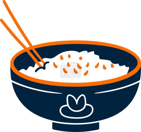 Téléchargez les illustrations : Bol de riz style plat isolé sur fond - en licence libre de droit