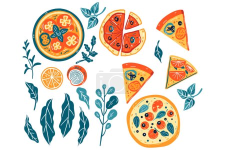 Ilustración de Colección de pizza estilo plano aislado sobre fondo - Imagen libre de derechos