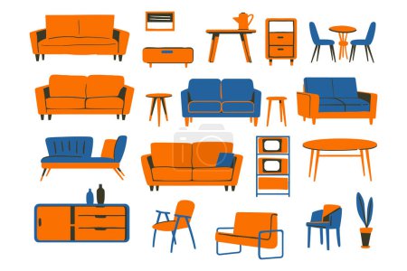 Illustration for Furniture collection flat style isolated on background - Royalty Free Image