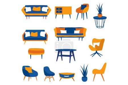 Ilustración de Colección de muebles estilo plano sobre fondo - Imagen libre de derechos