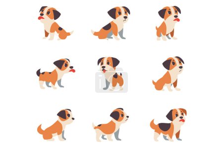 Téléchargez les illustrations : Beagle chien collection style plat sur fond - en licence libre de droit