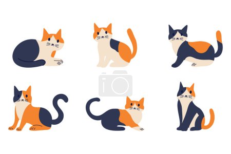 Téléchargez les illustrations : Collection chat style plat sur fond - en licence libre de droit