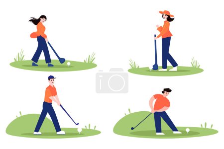 Illustration for People playing golf collection flat style on background - Royalty Free Image