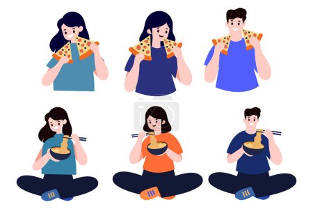 Ilustración de Gente comiendo colección estilo plano sobre fondo - Imagen libre de derechos