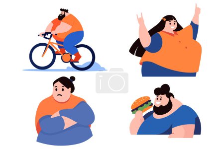 Ilustración de Colección de personas gordas estilo plano en el fondo - Imagen libre de derechos