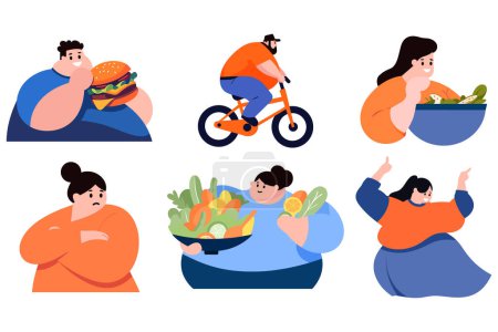Illustration for Fat people collection flat style on background - Royalty Free Image