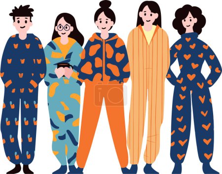 Téléchargez les illustrations : Personnes en pyjama style plat isolé sur fond - en licence libre de droit