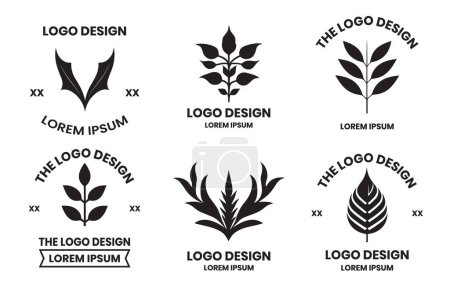 Ilustración de Logotipo de hoja y flor para yoga en estilo minimalista moderno aislado sobre fondo - Imagen libre de derechos