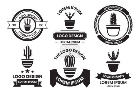 Téléchargez les illustrations : Logo de l'arbre cactus dans un style minimaliste moderne isolé sur le fond - en licence libre de droit