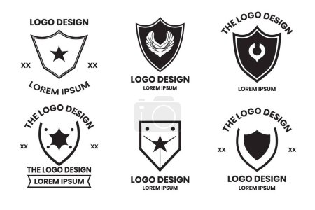 Téléchargez les illustrations : Logo de bouclier de style vintage dans un style minimaliste moderne isolé sur fond - en licence libre de droit