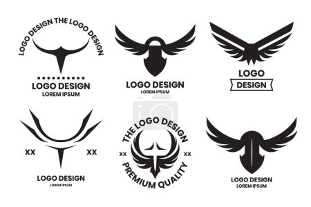 Téléchargez les illustrations : Ailes logo dans un style minimaliste moderne isolé sur fond - en licence libre de droit