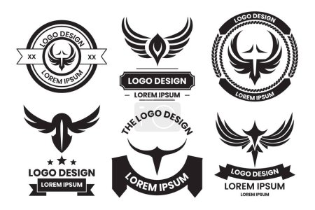 Téléchargez les illustrations : Ailes logo dans un style minimaliste moderne isolé sur fond - en licence libre de droit