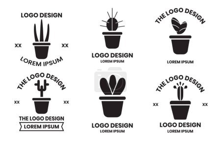 Téléchargez les illustrations : Logo de l'arbre cactus dans un style minimaliste moderne isolé sur le fond - en licence libre de droit