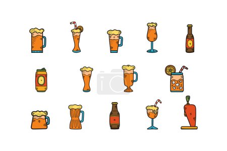 Illustration for Hand Drawn Beer glasses and beer accessories in flat style isolated on background - Royalty Free Image