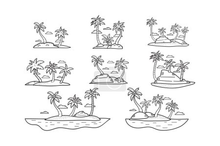 Illustration for Hand Drawn Coconut tree in the middle of the sea in flat style isolated on background - Royalty Free Image