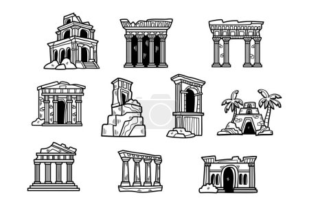 Illustration for A set of ten buildings with a variety of styles, including a temple, a palace, and a palace - Royalty Free Image