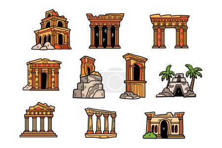 Téléchargez les illustrations : Un ensemble de dix bâtiments avec une variété de styles, dont un temple, un palais et un palais - en licence libre de droit