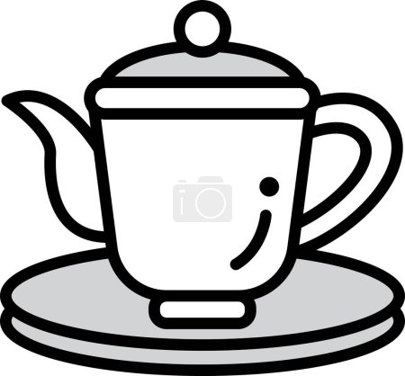 Illustration for A black and white drawing of a teapot and saucer. The teapot is sitting on a saucer and has a lid on top. Concept of calm and relaxation, as the teapot - Royalty Free Image
