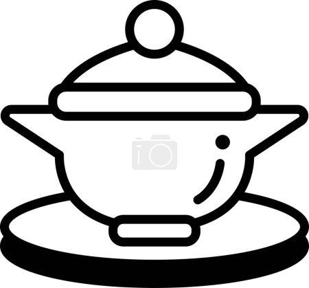 Illustration for A black and white drawing of a teapot and saucer. The teapot is sitting on a saucer and has a lid on top. Concept of calm and relaxation, as the teapot - Royalty Free Image