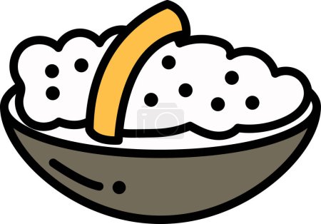 Ilustración de Un tazón de comida en concepto de comida asiática. El tazón está lleno de arroz y tiene un montón de puntos pequeños - Imagen libre de derechos