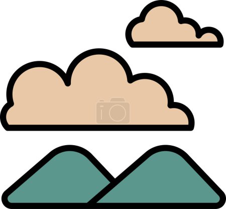 Ilustración de Una cordillera con un cielo al fondo. Las nubes son blancas y esponjosas, y las montañas son altas y majestuosas. Concepto de asombro y asombro ante la belleza de la naturaleza - Imagen libre de derechos