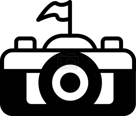 Téléchargez les illustrations : Caméra vintage en concept travel. La caméra est un petit appareil compact qui sert à capturer des images. La caméra est conçue pour être portable et facile à utiliser - en licence libre de droit