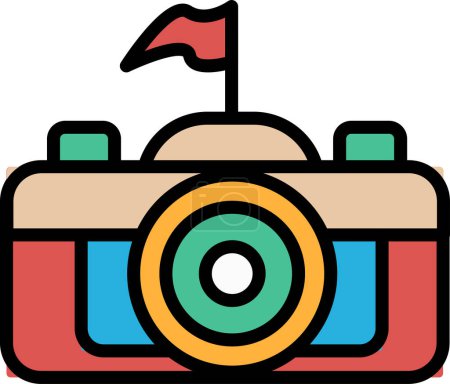 Illustration for Vintage camera in concept travel. The camera is a small, compact device that is used to capture images. The camera is designed to be portable and easy to use - Royalty Free Image