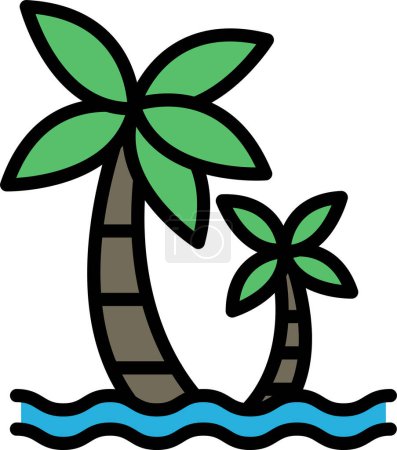 Ilustración de Un dibujo de dos palmeras con un océano azul en el fondo. Los árboles son altos y verdes, y el océano es tranquilo y pacífico. La escena es serena y relajante, evocando un sentido de paraíso tropical - Imagen libre de derechos