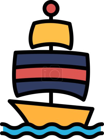 Illustration for A black and white drawing of a sailboat. The boat is small and has a flag on top. The boat is positioned in the center of the image - Royalty Free Image
