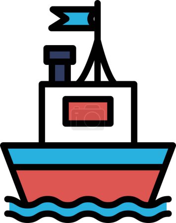 Ilustración de Un barco está flotando en el agua con una bandera en la parte superior. La bandera es blanca y roja - Imagen libre de derechos