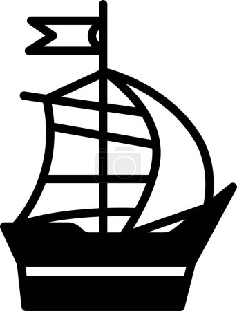 Ilustración de Un dibujo en blanco y negro de un velero. El barco es pequeño y tiene una bandera en la parte superior. El barco se coloca en el centro de la imagen - Imagen libre de derechos