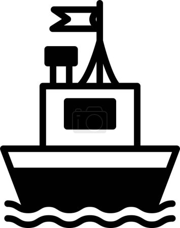 Illustration for A boat is floating on the water with a flag on top. The flag is white and red - Royalty Free Image