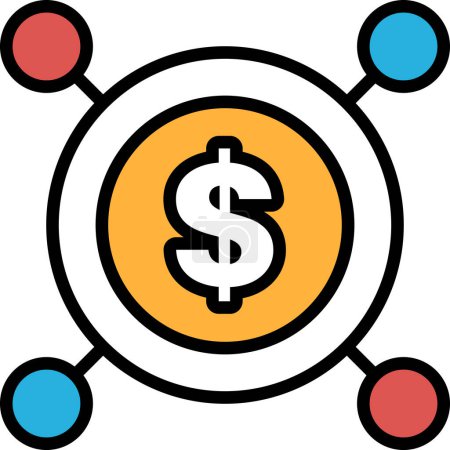 Illustration for A black and white image of a dollar sign with a circle around it. The dollar sign is surrounded by a series of smaller circles, which could represent the different aspects of money, such as spending - Royalty Free Image