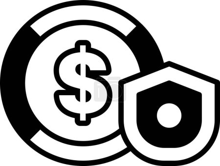 Ilustración de Una imagen en blanco y negro de un signo de dólar con un escudo a su alrededor. El signo del dólar está rodeado por un escudo negro, que da a la imagen una sensación de protección y seguridad - Imagen libre de derechos