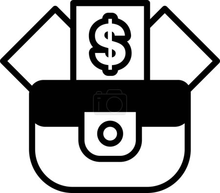 Téléchargez les illustrations : Une image en noir et blanc d'un portefeuille avec un billet de dollar à l'intérieur - en licence libre de droit
