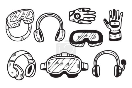 Téléchargez les illustrations : Un ensemble de lunettes, gants et écouteurs - en licence libre de droit