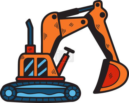 Illustration for A black and white drawing of a large construction vehicle with a large scoop on the front. The vehicle is a large excavator, and it is sitting on a track. The vehicle is designed to dig - Royalty Free Image