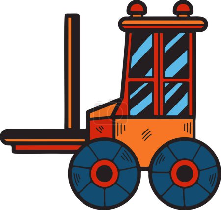 Illustration for A black and white drawing of a tractor. The tractor is drawn in a cartoon style and has a playful, whimsical feel to it. The design of the tractor is simple and straightforward - Royalty Free Image