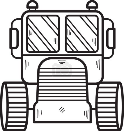 Illustration for A black and white drawing of a tractor. The tractor is drawn in a cartoon style and has a cartoonish look to it - Royalty Free Image