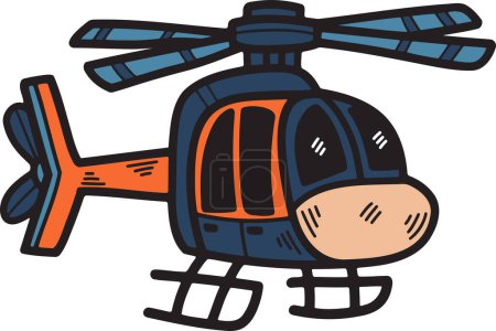 Illustration for A black and white drawing of a helicopter. The helicopter is drawn in a cartoon style and has a playful, whimsical feel to it. The drawing is simple and easy to understand - Royalty Free Image