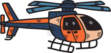 Ilustración de Un dibujo en blanco y negro de un helicóptero. El helicóptero está dibujado en un estilo de dibujos animados y tiene una sensación juguetona y caprichosa. El dibujo es simple y fácil de entender - Imagen libre de derechos
